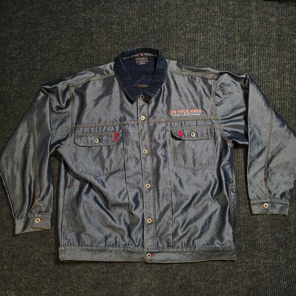 U.S. Polo Assn. Other - vintage 90s USPA reflective Denim oversized streetwear jacket. mens XL